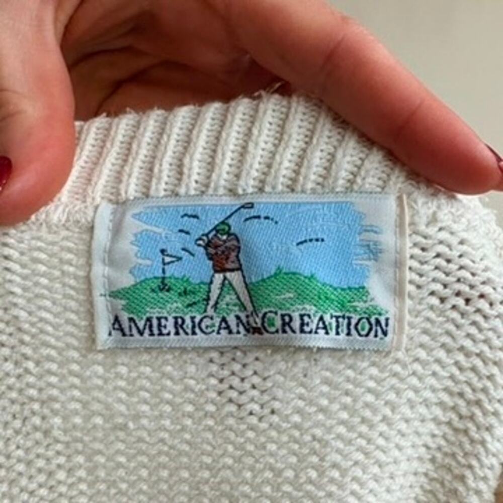 American Creations Flag Sweater - White, 100% Cotton, Made in USA, Size Medium - Picture 6 of 8